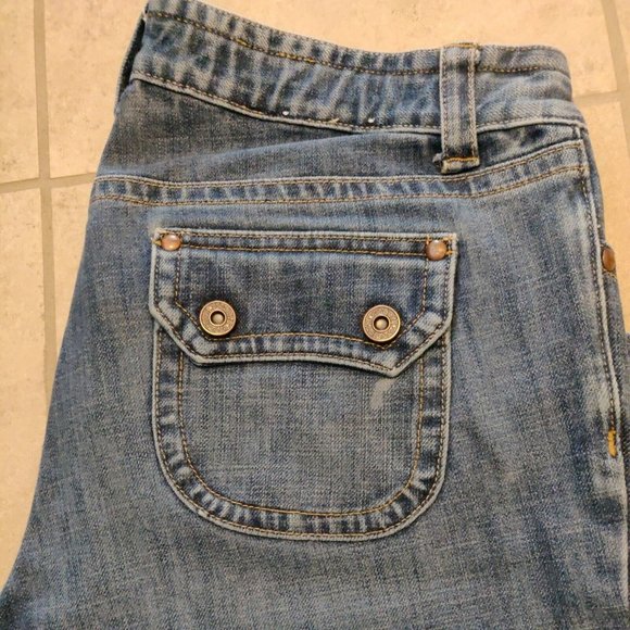 Gap Maternity women's size 10R blue denim jeans ultra low rise bootcut zip up - Picture 1 of 6